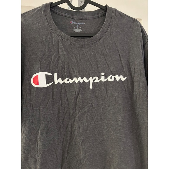 Champion Mens Script Logo T-Shirt Charcoal Heather Grey Medium Short Sleeve - Picture 3 of 7